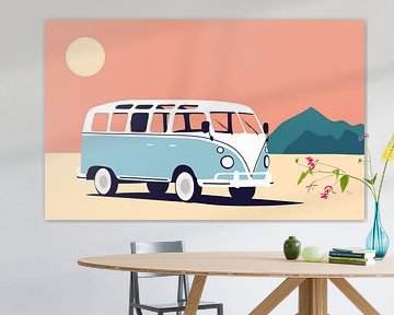 Blauer Volkswagen Transporter mit Landschaft von Studio Miloa