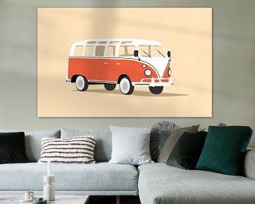 VW Bulli sw/ rot  Bild Fotoleinwand Keilrahmen Poster Wandbild 120 cm*80 cm 515 