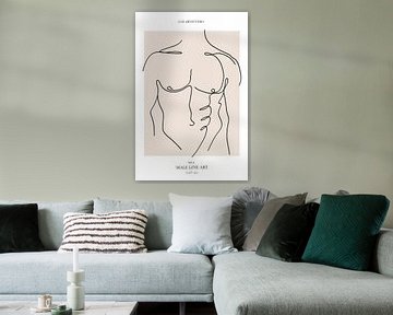 Male line art - mannelijk torso beige van CvD Art - Kunst voor jou