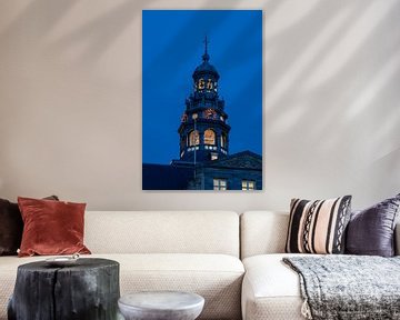 The clock tower of the city hall in Maastricht during the blue hour by Kim Willems