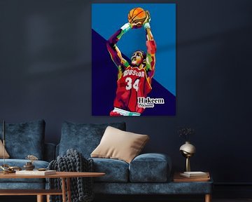 Hakeem Olajuwon-legendes Basketbal in pop-art van miru arts