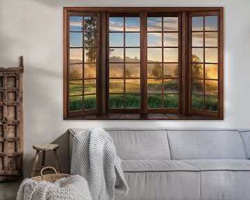 Uitzicht vanuit een houten venster van Bert Hooijer