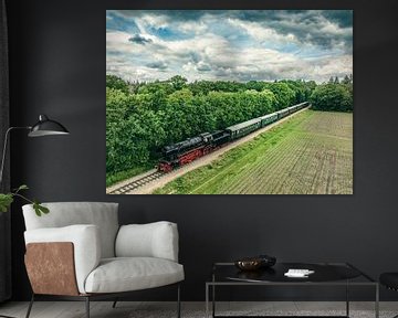 Locomotive de train à vapeur traversant la campagne. sur Sjoerd van der Wal Photographie