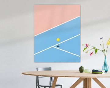 Blue and pink tennis court with tennis ball by Studio Miloa