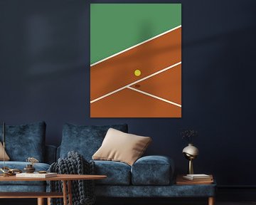 Groen en rode tennisbaan met tennisbal van Studio Miloa