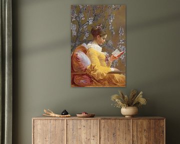 Lezend meisje, Jean-Honoré Fragonard - Amandelbloesem van Digital Art Studio