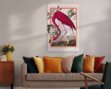 Flamingo in frame on crumpled paper by Jadzia Klimkiewicz