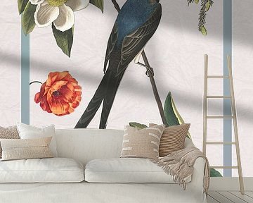 Flycatcher bird in frame on crumpled paper by Jadzia Klimkiewicz