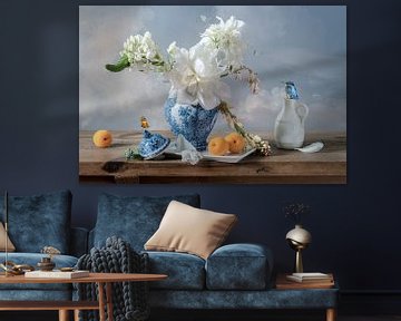 Delfts Blauw, witte bloemen en abrikozen ‘