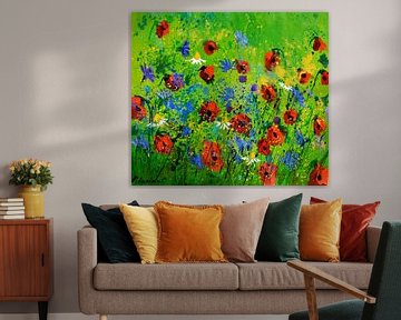 Blue cornflowers and redpoppies by pol ledent
