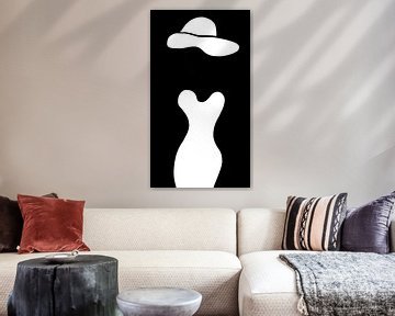 Female silhouette in black and white, abstract drawing