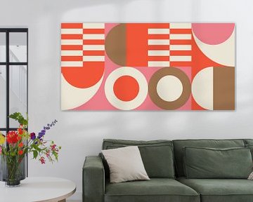 Retro geometrie in Bauhaus-stijl in roze, oranje, bruin en wit van Dina Dankers