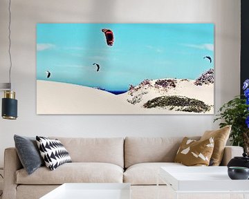 Dunes and kite surfers at Dolphin beach by Werner Lehmann