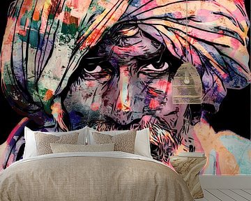 Kleurrijk portret van een religieuze man uit India met hoofddoek van The Art Kroep