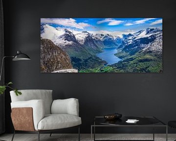 Vue des fjords norvégiens depuis le Mont Hoven, Norvège