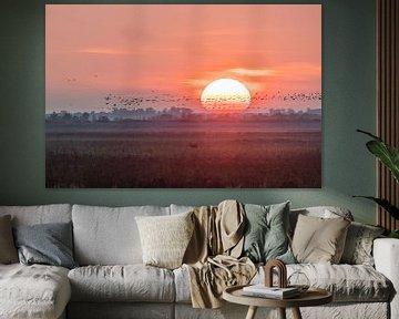 Zonsondergang Oostvaardersplassen. van Janny Beimers