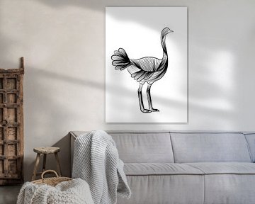 Poster struisvogel - zwart wit - boerderij - kinderkamer van Studio Tosca