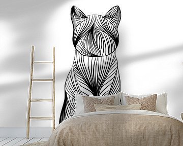 Poster cat - cat - black and white - line illustration - farm - children's cheese by Studio Tosca