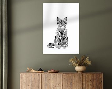 Poster poes - kat - zwart wit - lijnillustratie - boerderij - kinderka van Studio Tosca
