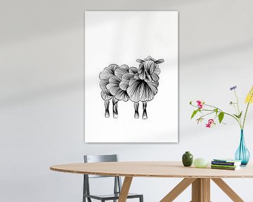 Poster mouton - noir et blanc - animaux de la ferme - crèche sur Studio Tosca