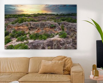 Aerial view of the rock arch on Cerro Arco in Tobati, Paraguay. by Jan Schneckenhaus