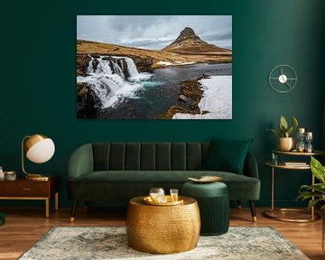 Kirkjufell and waterfall in winter Iceland by ViaMapia