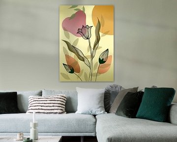 Black Line Art - Tulpen von Gisela- Art for You