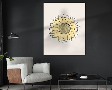 Sonnenblume in Linien auf beigem Hintergrund von Studio Miloa