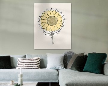 Sunflower in lines with stem on beige background by Studio Miloa