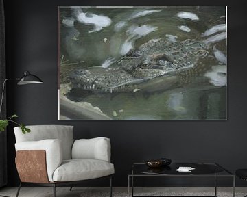 Krokodil . Schilderij door Toon Nagtegaal van Toon Nagtegaal