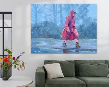 Mann im Regensturm Gemälde