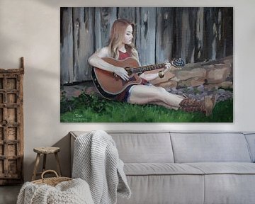 Dame met gitaar. Schilderij door Toon Nagtegaal van Toon Nagtegaal