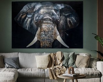 Éléphant sur fond sombre à l'huile sur Cynthia Verbruggen