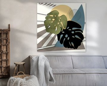 Modern abstract with monstera leaves