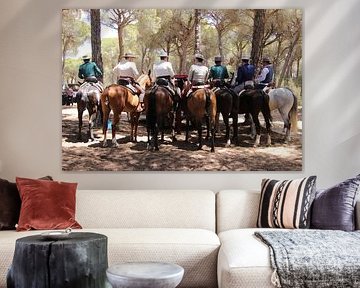 Horsemen during Romeria El Rocio Andalusia. by Jan Katuin