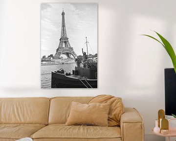 Parijs in monochroom - Een onvergetelijk uitzicht op de Seine en de Eiffeltoren van Carolina Reina