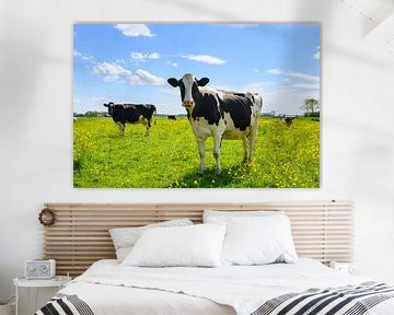 Koeien in een weiland met frisgroen gras en boterbloemen van Sjoerd van der Wal