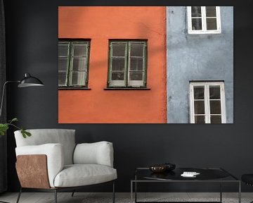 rote graue Wand in Nyhavn Dänemark, Architekturfoto von Karijn | Fine art Natuur en Reis Fotografie