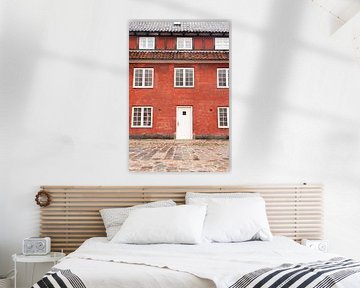 Rode huisjes met witte deuren in de straat van Kopenhagen van Karijn | Fine art Natuur en Reis Fotografie