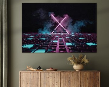 X shape in bright neon magenta color by Besa Art